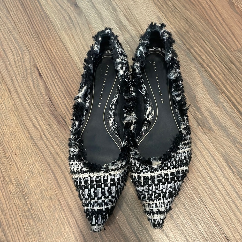 Zara tweed pointy flats size 38